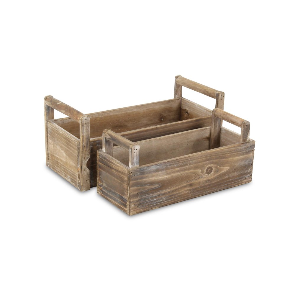 Set of Two Brown Wood 200 Ounce Rectangular Distressed Planter Boxes — view 6