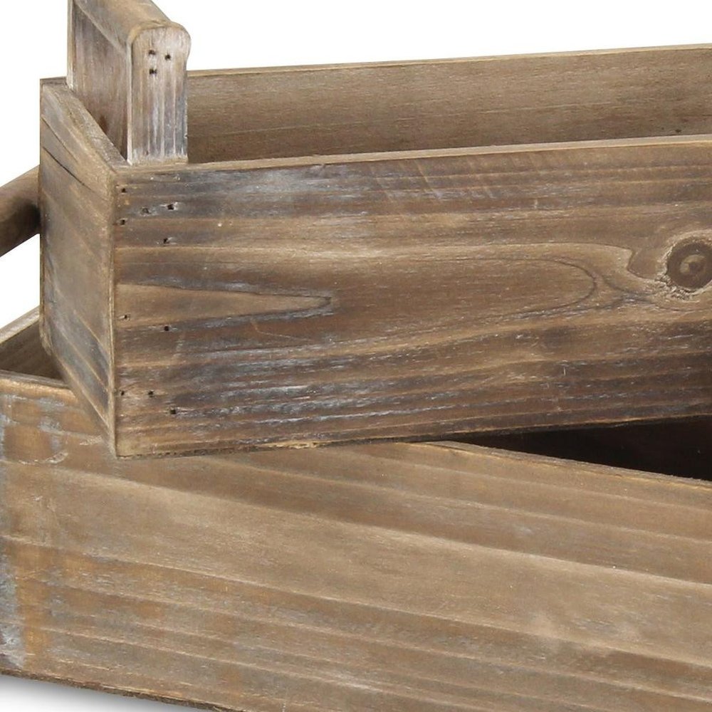 Set of Two Brown Wood 200 Ounce Rectangular Distressed Planter Boxes
