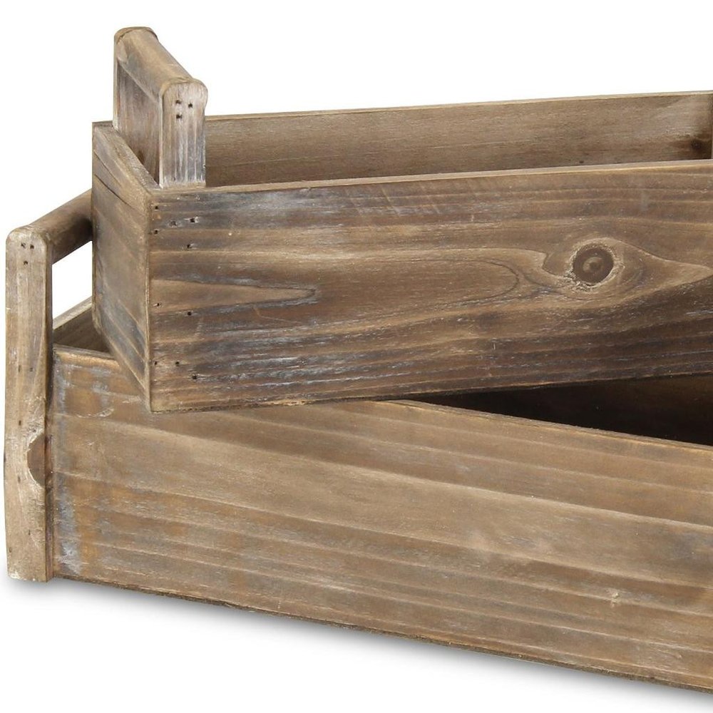 Set of Two Brown Wood 200 Ounce Rectangular Distressed Planter Boxes — view 9