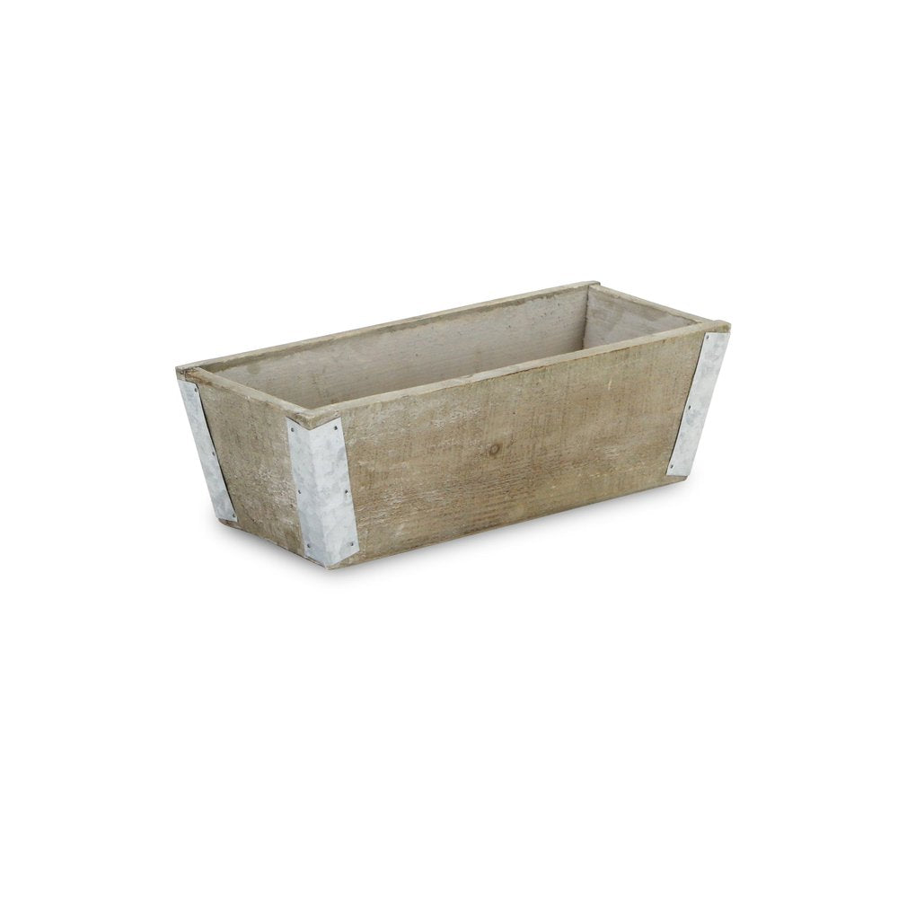 Natural And Silver Metal And Wood 90 Ounce Rectangular Distressed Planter Box — view 1
