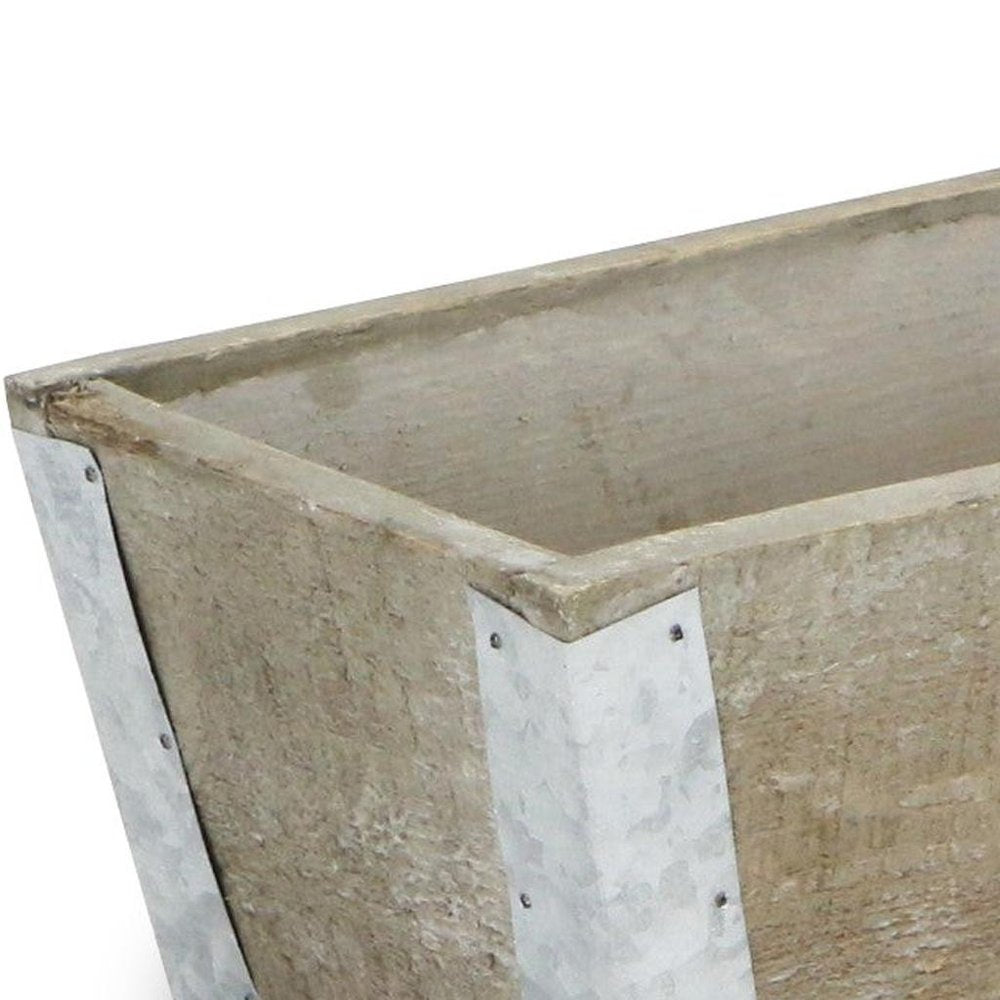 Natural And Silver Metal And Wood 90 Ounce Rectangular Distressed Planter Box — view 4