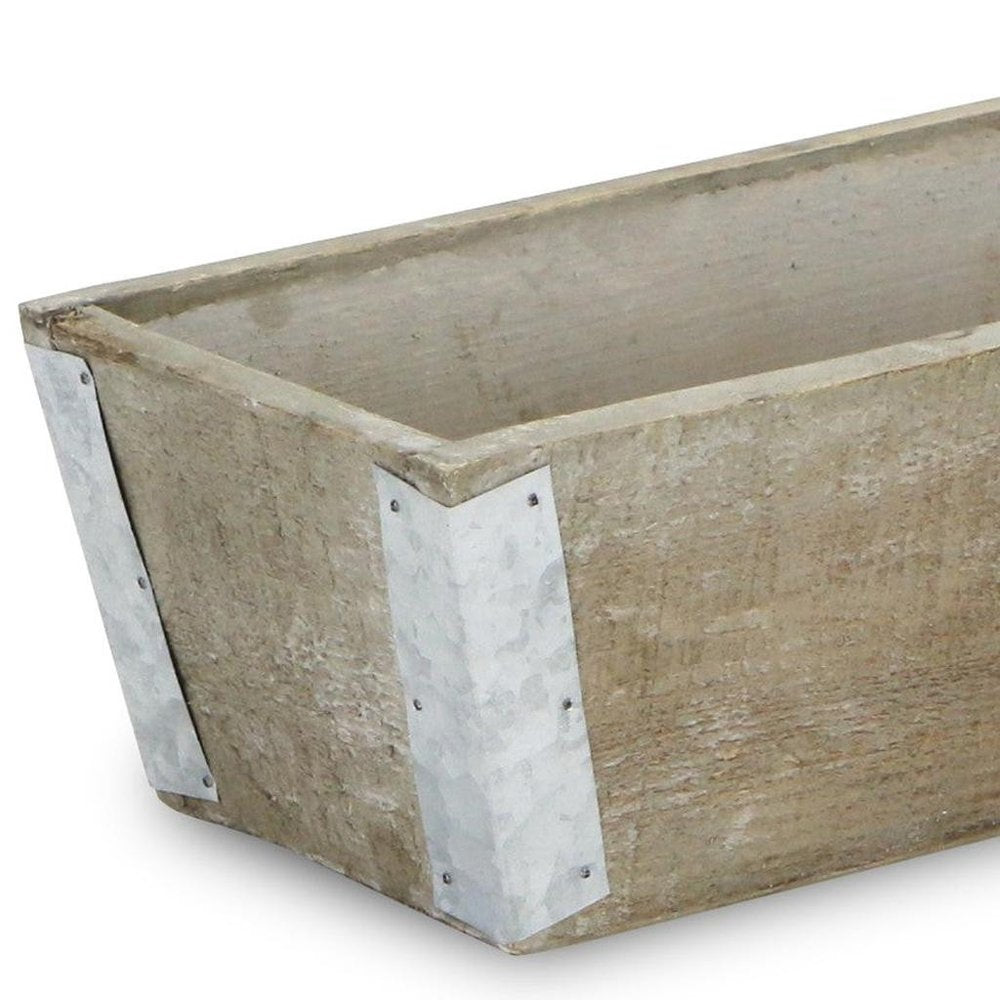 Natural And Silver Metal And Wood 90 Ounce Rectangular Distressed Planter Box — view 5