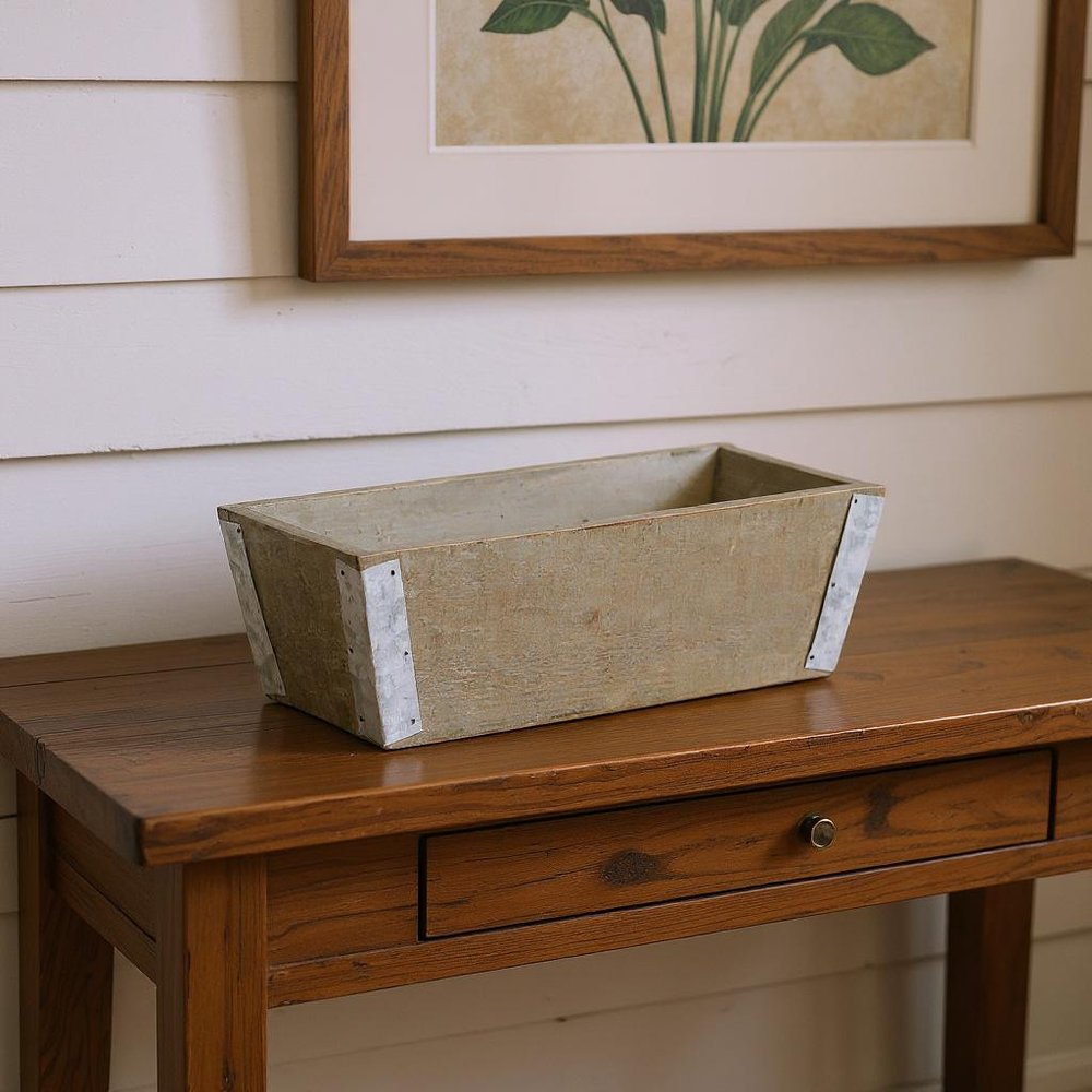 Natural And Silver Metal And Wood 90 Ounce Rectangular Distressed Planter Box