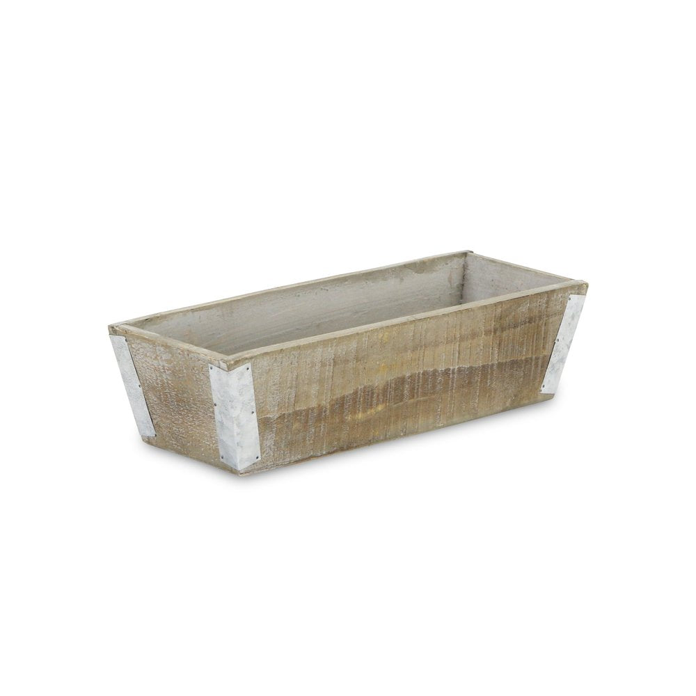 Natural And Silver Metal And Wood 123 Ounce Rectangular Distressed Planter Box — view 1