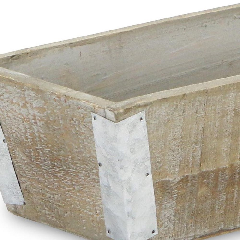 Natural And Silver Metal And Wood 123 Ounce Rectangular Distressed Planter Box — view 4
