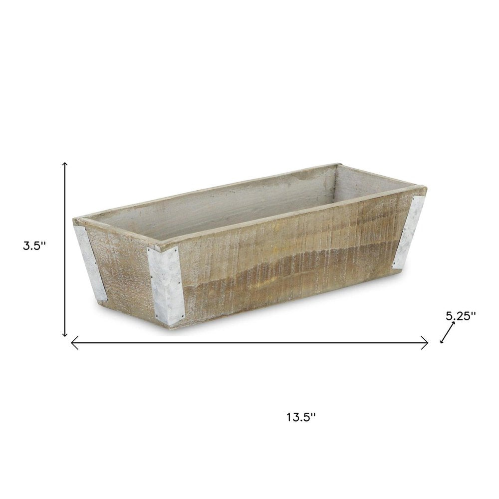 Natural And Silver Metal And Wood 123 Ounce Rectangular Distressed Planter Box — view 5