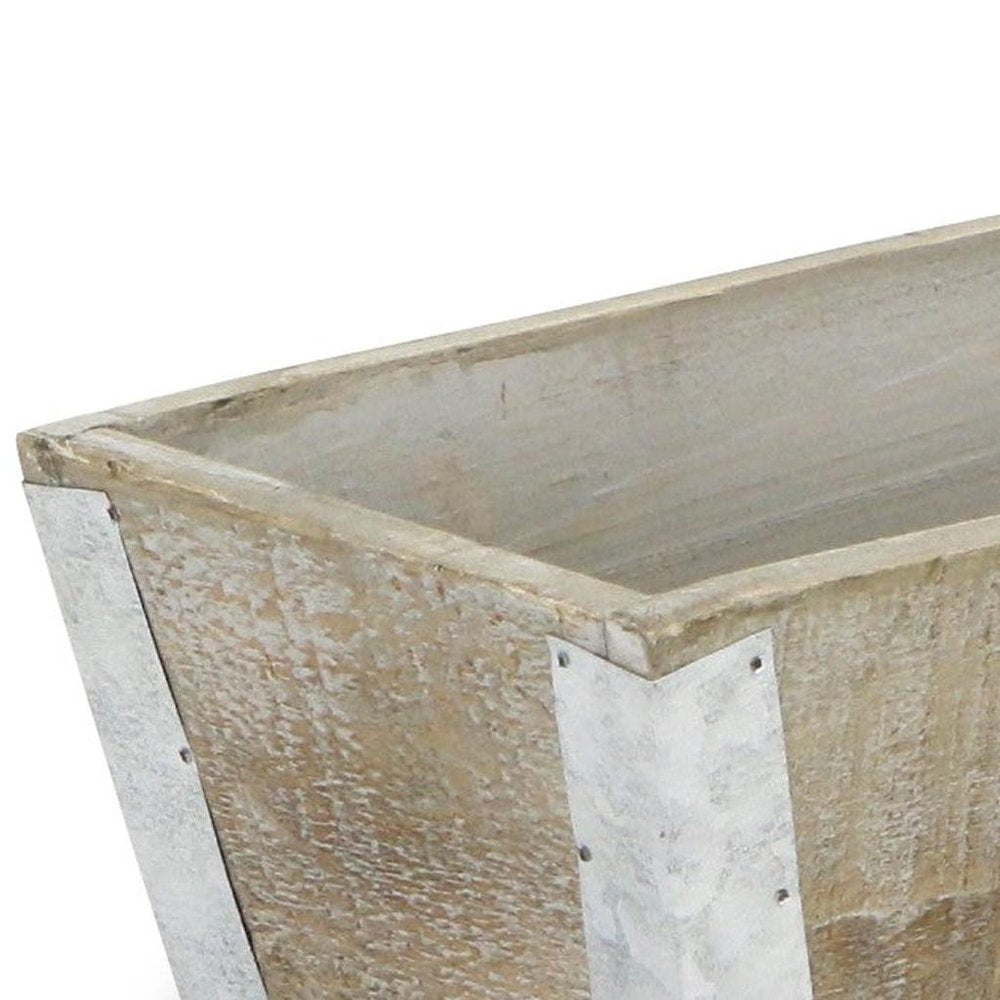 Natural And Silver Metal And Wood 123 Ounce Rectangular Distressed Planter Box — view 6