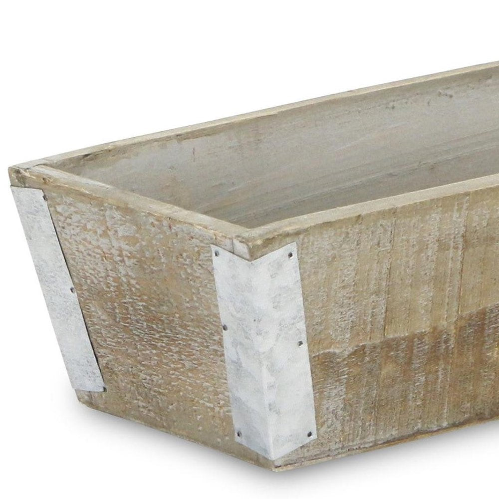 Natural And Silver Metal And Wood 123 Ounce Rectangular Distressed Planter Box — view 7