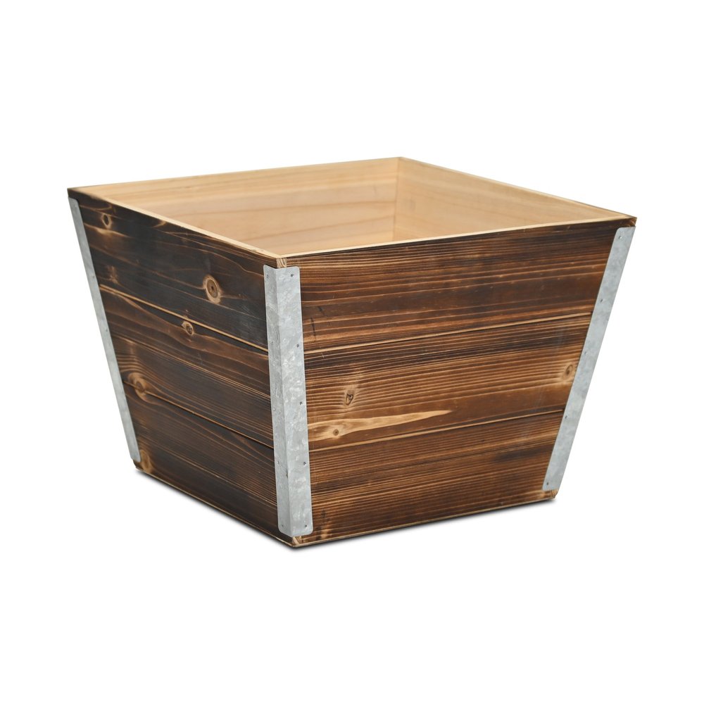 Natural And Silver Metal And Wood 1000 Ounce Square Distressed Planter Box — view 1