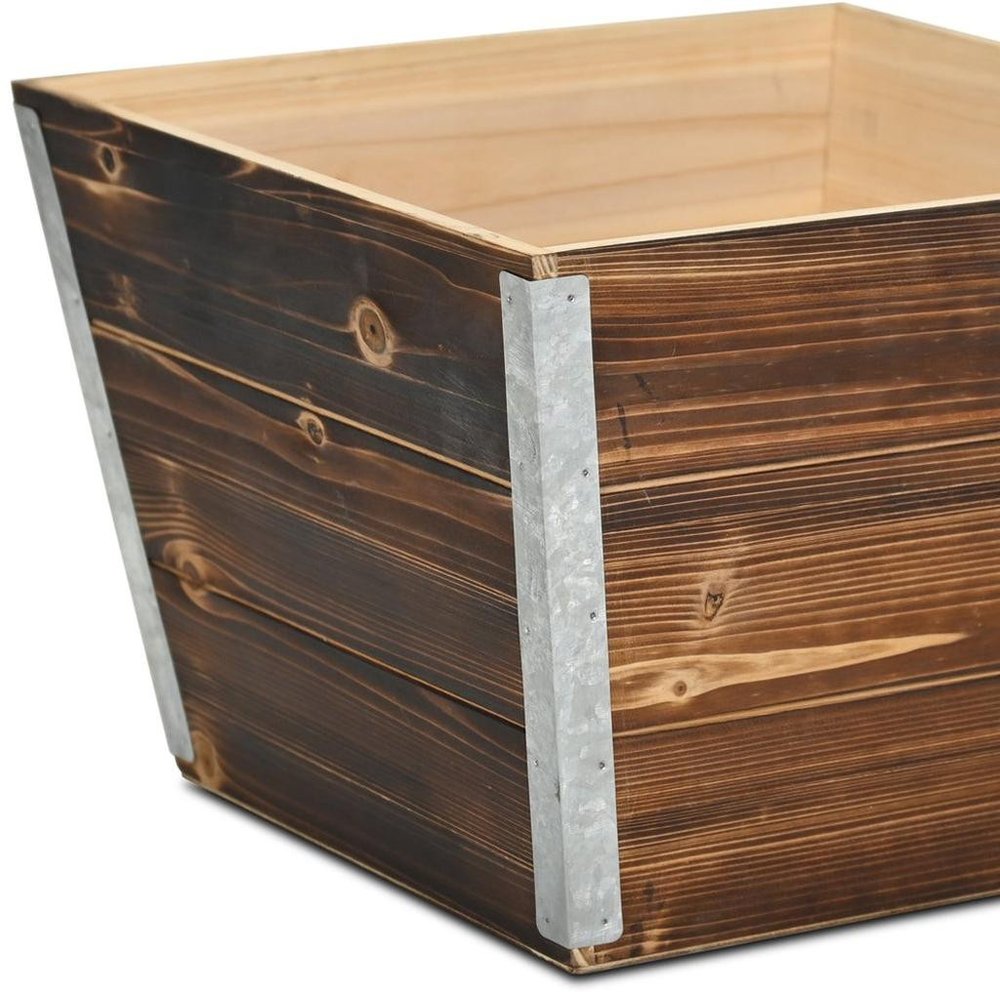 Natural And Silver Metal And Wood 1000 Ounce Square Distressed Planter Box — view 4