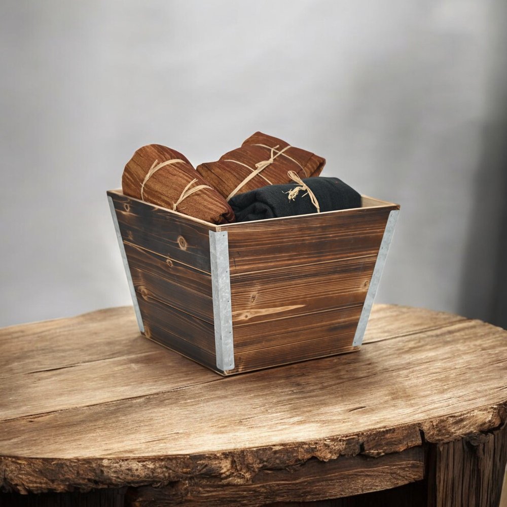 Natural And Silver Metal And Wood 1000 Ounce Square Distressed Planter Box — view 3