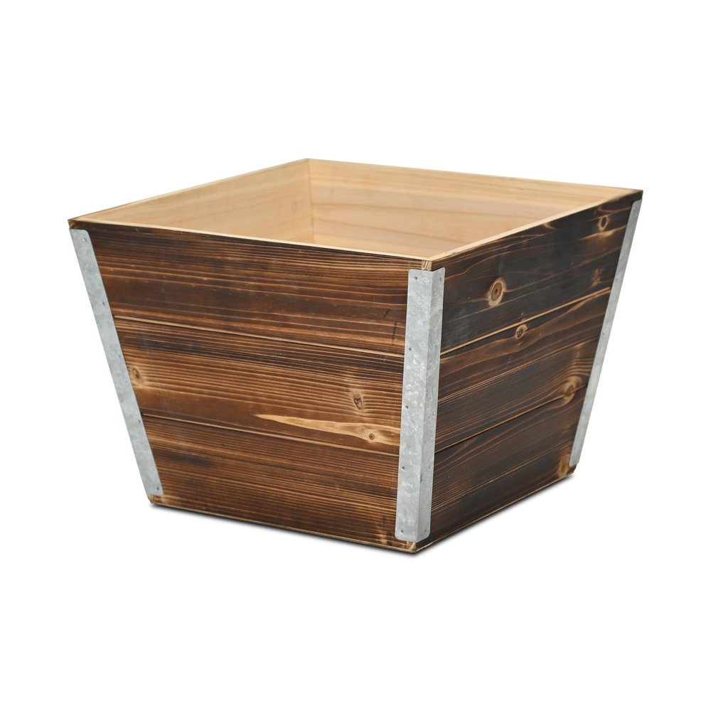Natural And Silver Metal And Wood 1000 Ounce Square Distressed Planter Box — view 5