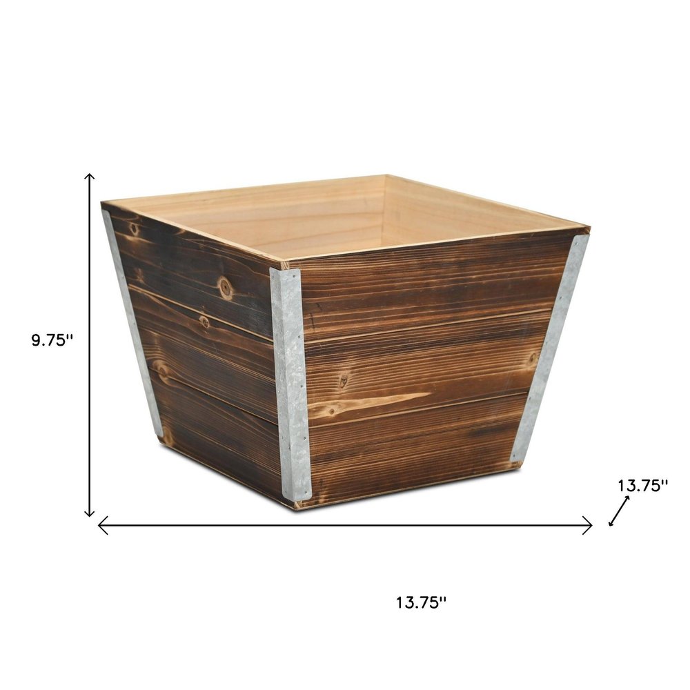 Natural And Silver Metal And Wood 1000 Ounce Square Distressed Planter Box — view 6