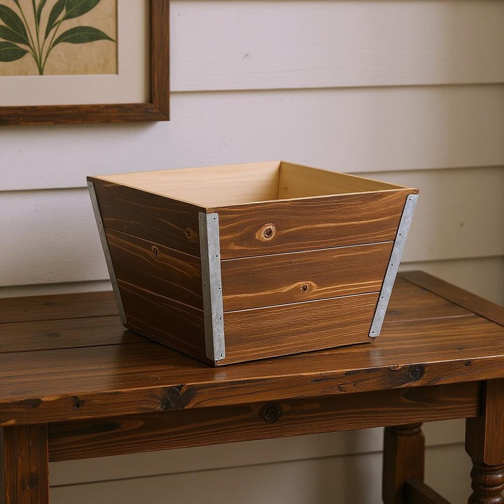 Natural And Silver Metal And Wood 1000 Ounce Square Distressed Planter Box — view 7