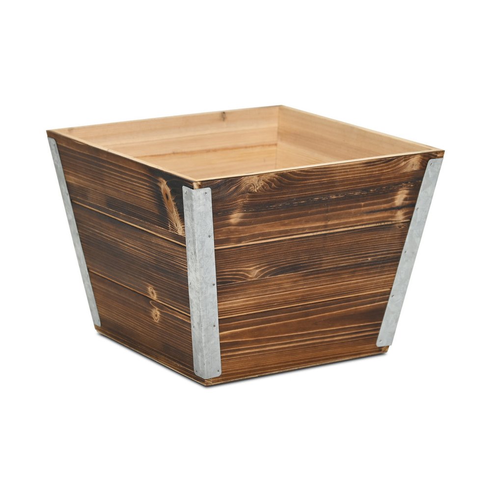 Brown Wood And Metal 600 Ounce Square Distressed Planter Box — view 1