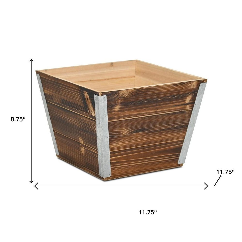 Brown Wood And Metal 600 Ounce Square Distressed Planter Box — view 4