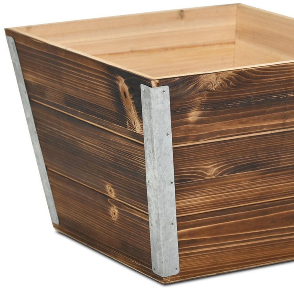 Brown Wood And Metal 600 Ounce Square Distressed Planter Box — view 5