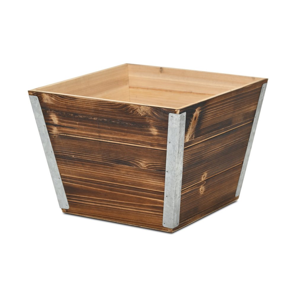 Brown Wood And Metal 600 Ounce Square Distressed Planter Box — view 6