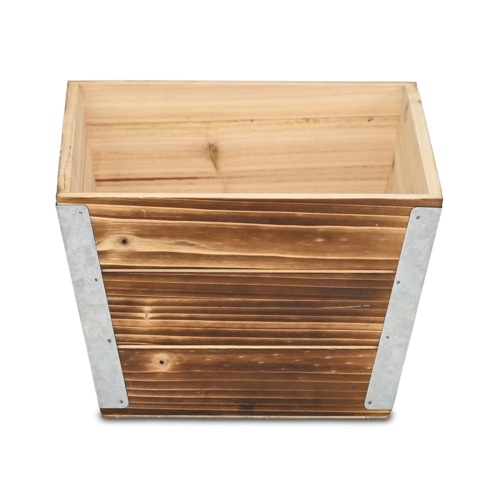 Brown Wood And Metal 300 Ounce Square Distressed Planter Box — view 2