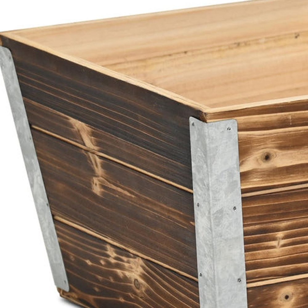 Brown Wood And Metal 300 Ounce Square Distressed Planter Box — view 3