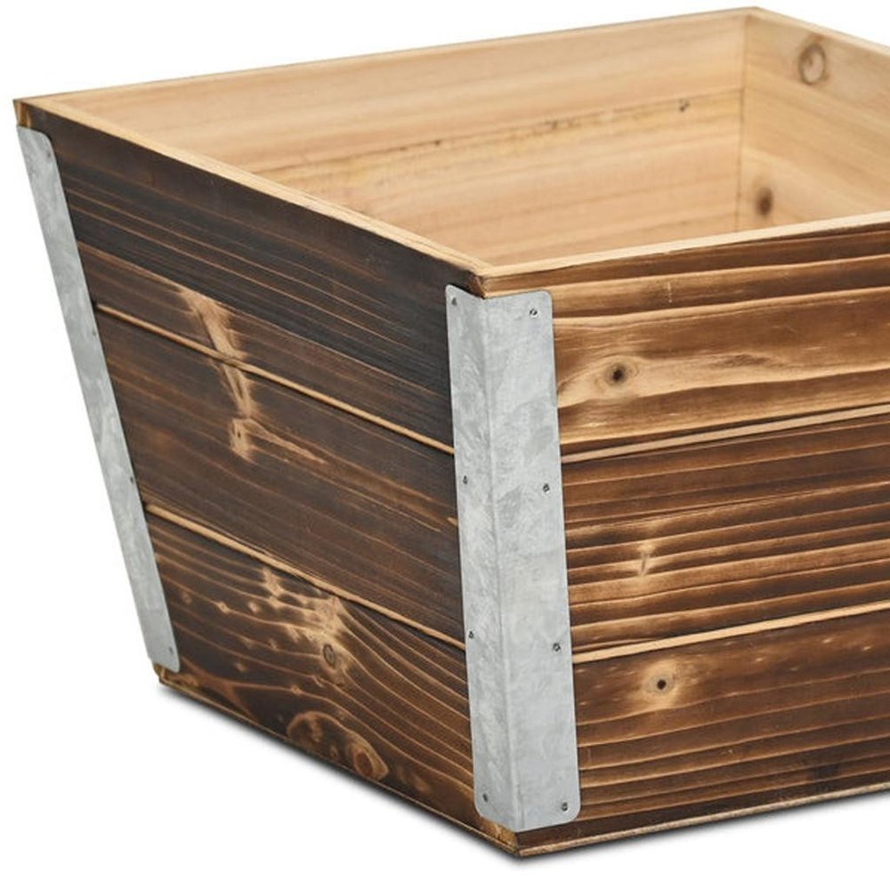 Brown Wood And Metal 300 Ounce Square Distressed Planter Box — view 4