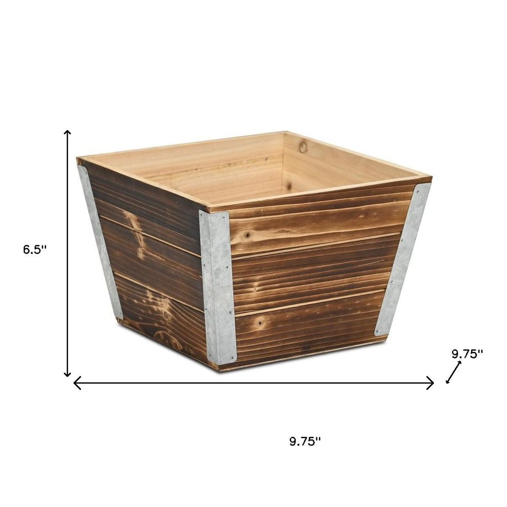 Brown Wood And Metal 300 Ounce Square Distressed Planter Box — view 5