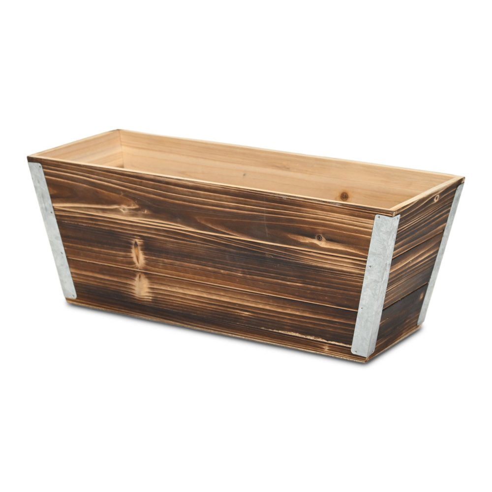 Brown Wood And Metal 700 Ounce Rectangular Distressed Planter Box — view 2