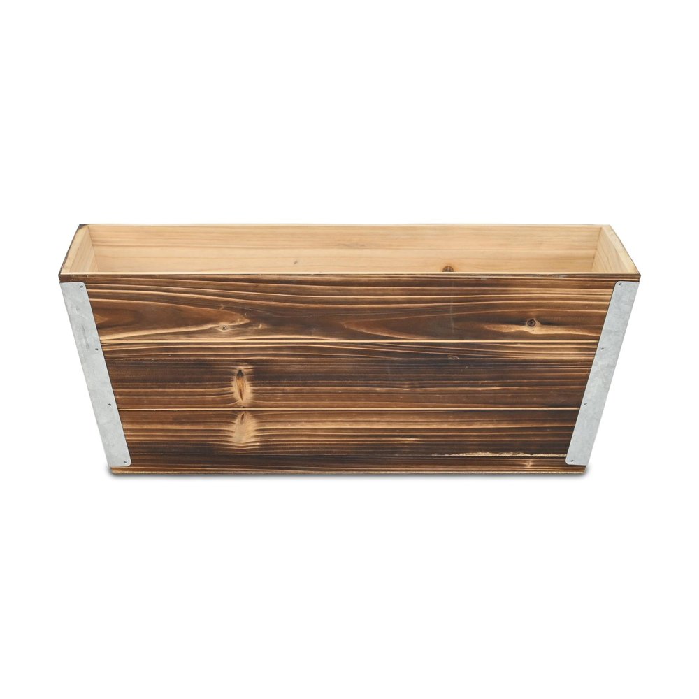Brown Wood And Metal 700 Ounce Rectangular Distressed Planter Box — view 3