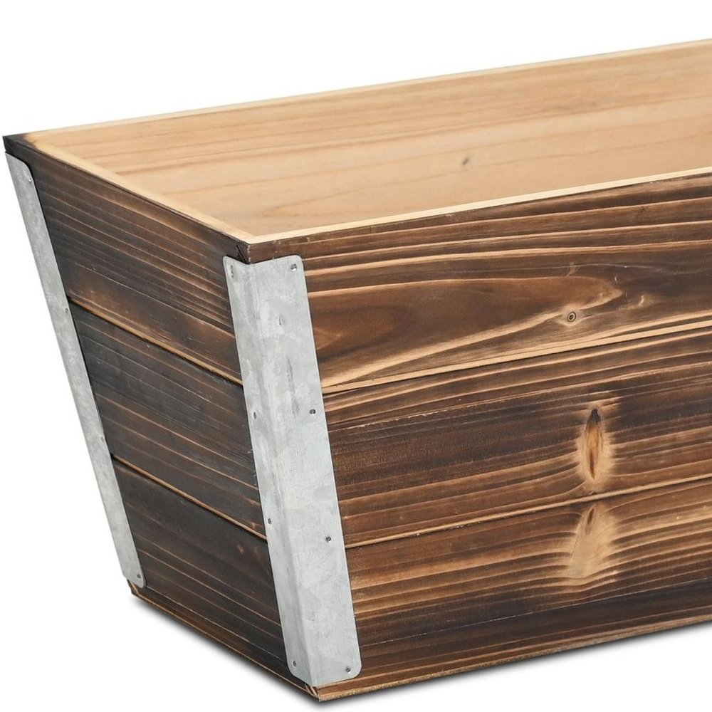 Brown Wood And Metal 700 Ounce Rectangular Distressed Planter Box — view 6