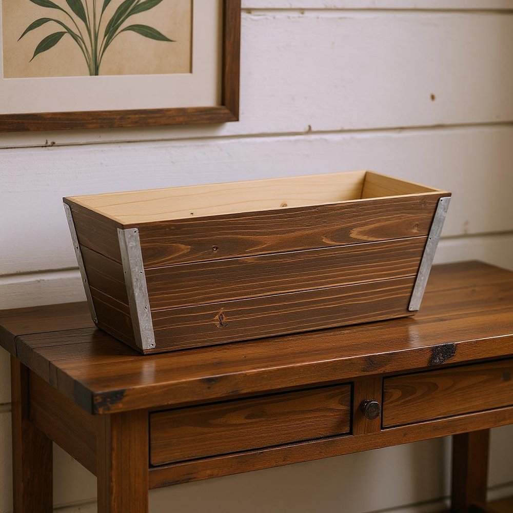 Brown Wood And Metal 700 Ounce Rectangular Distressed Planter Box — view 9
