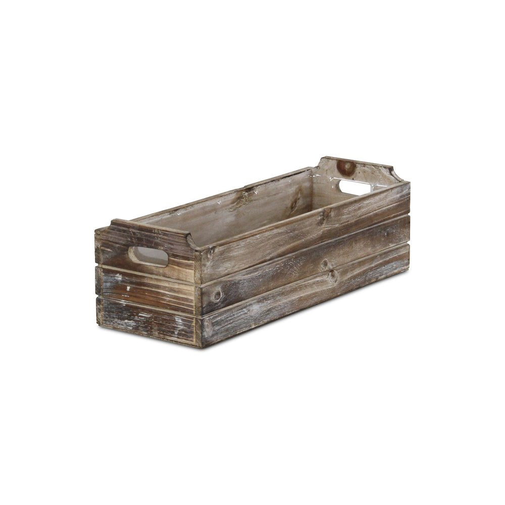 Brown Wood Rectangular Distressed Planter Box — view 1