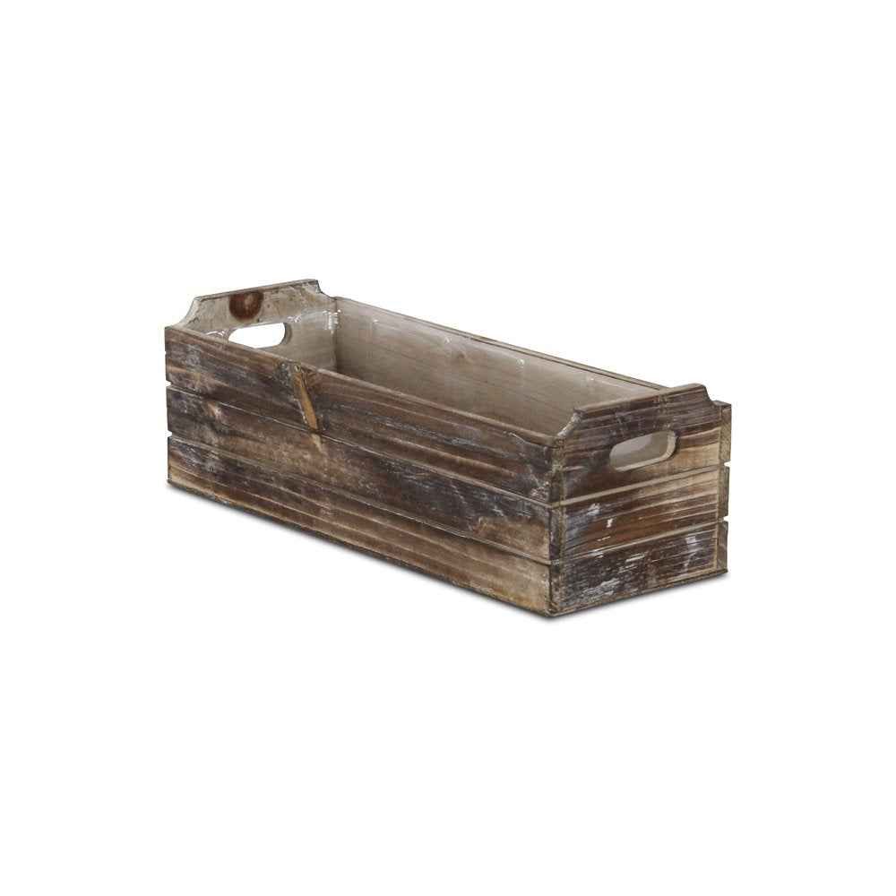 Brown Wood Rectangular Distressed Planter Box — view 2