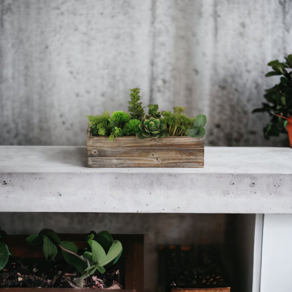 Brown Wood Rectangular Distressed Planter Box — view 5