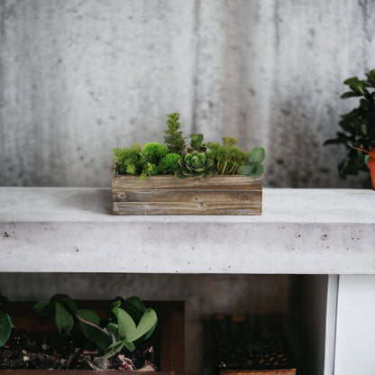 Brown Wood Rectangular Distressed Planter Box