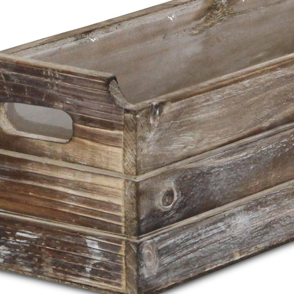 Brown Wood Rectangular Distressed Planter Box — view 6