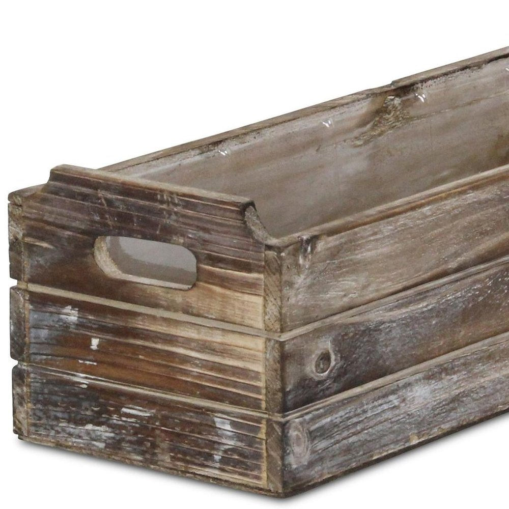Brown Wood Rectangular Distressed Planter Box — view 7