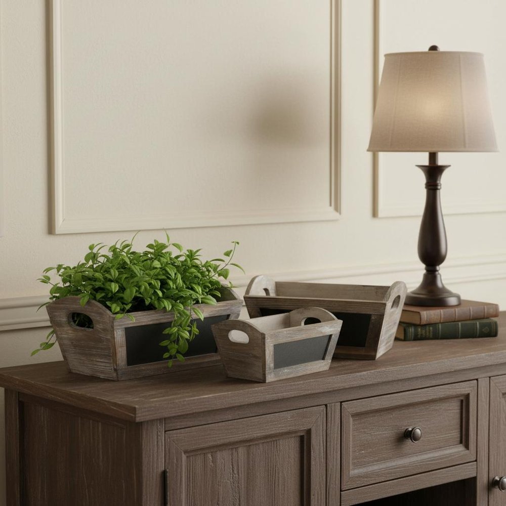 Set of Three Brown Wood Rectangular Distressed Planter Boxes — view 4