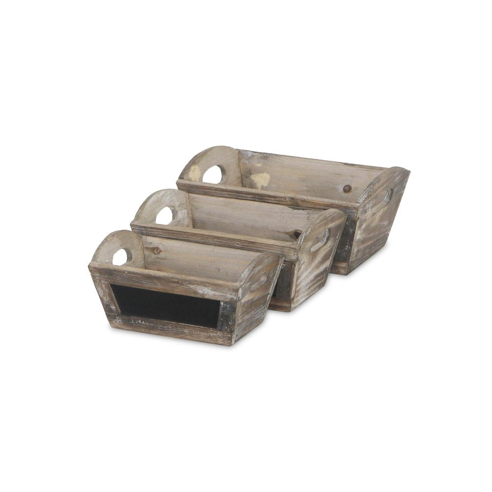 Set of Three Brown Wood Rectangular Distressed Planter Boxes — view 1