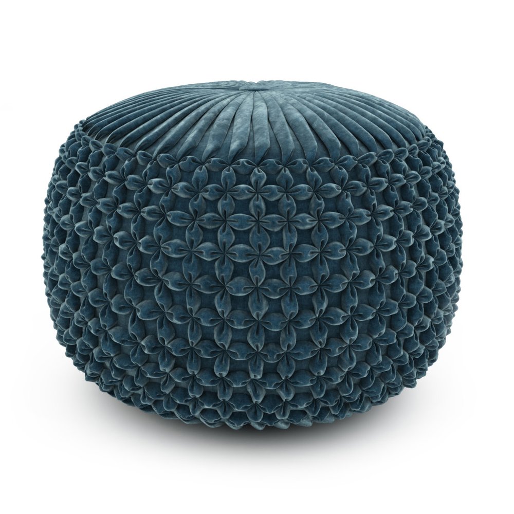 20" Teal Blue Velvet Tufted Round Pouf Ottoman HomeRoots