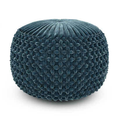 20" Teal Blue Velvet Tufted Round Pouf Ottoman HomeRoots