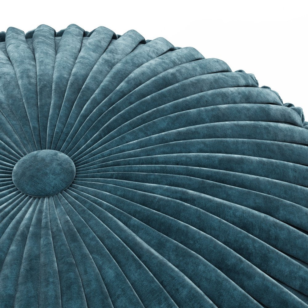 20" Teal Blue Velvet Tufted Round Pouf Ottoman HomeRoots