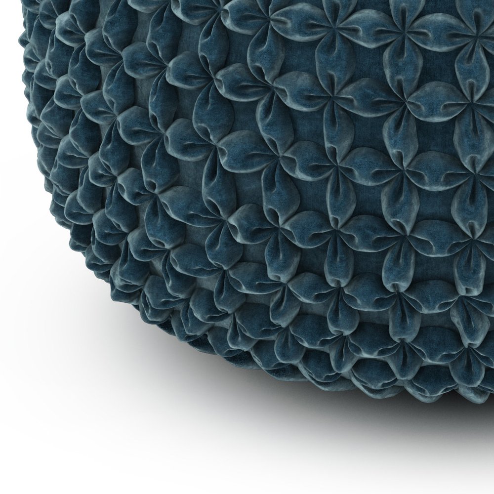 20" Teal Blue Velvet Tufted Round Pouf Ottoman — view 3