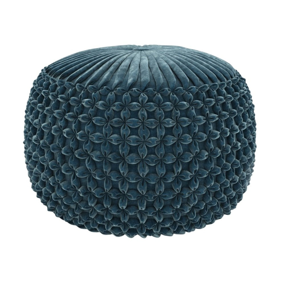 20" Teal Blue Velvet Tufted Round Pouf Ottoman HomeRoots
