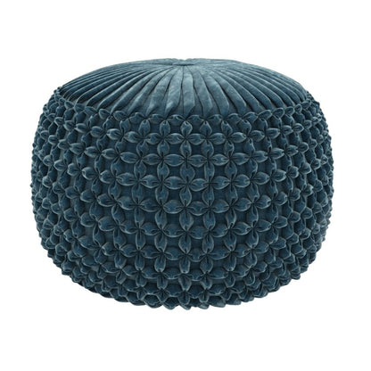 20" Teal Blue Velvet Tufted Round Pouf Ottoman HomeRoots