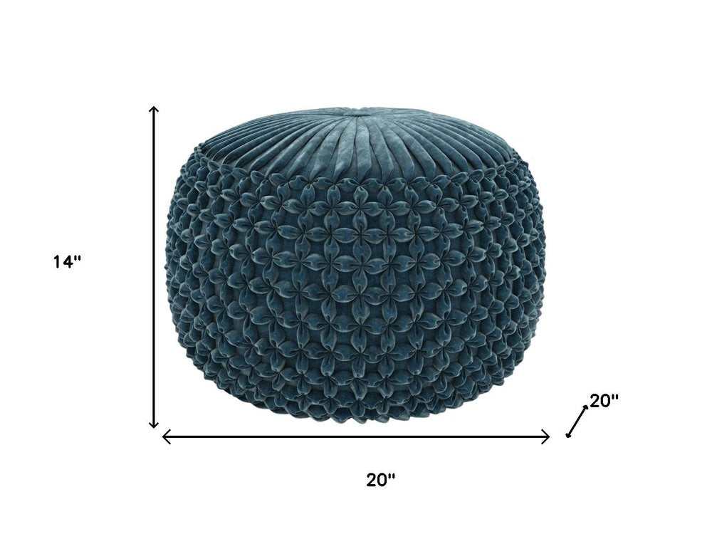 20" Teal Blue Velvet Tufted Round Pouf Ottoman HomeRoots