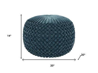 20" Teal Blue Velvet Tufted Round Pouf Ottoman HomeRoots