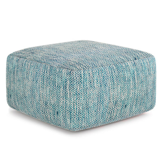 20" Gray and White Cotton Chevron Pouf Ottoman