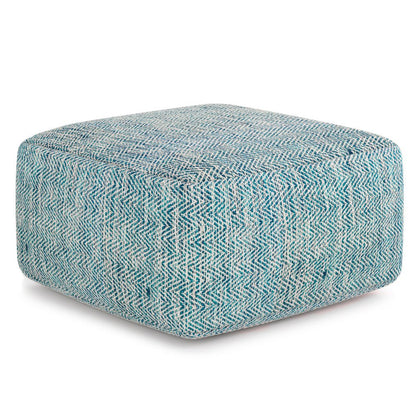 20" Aqua And White Cotton Chevron Pouf Ottoman HomeRoots