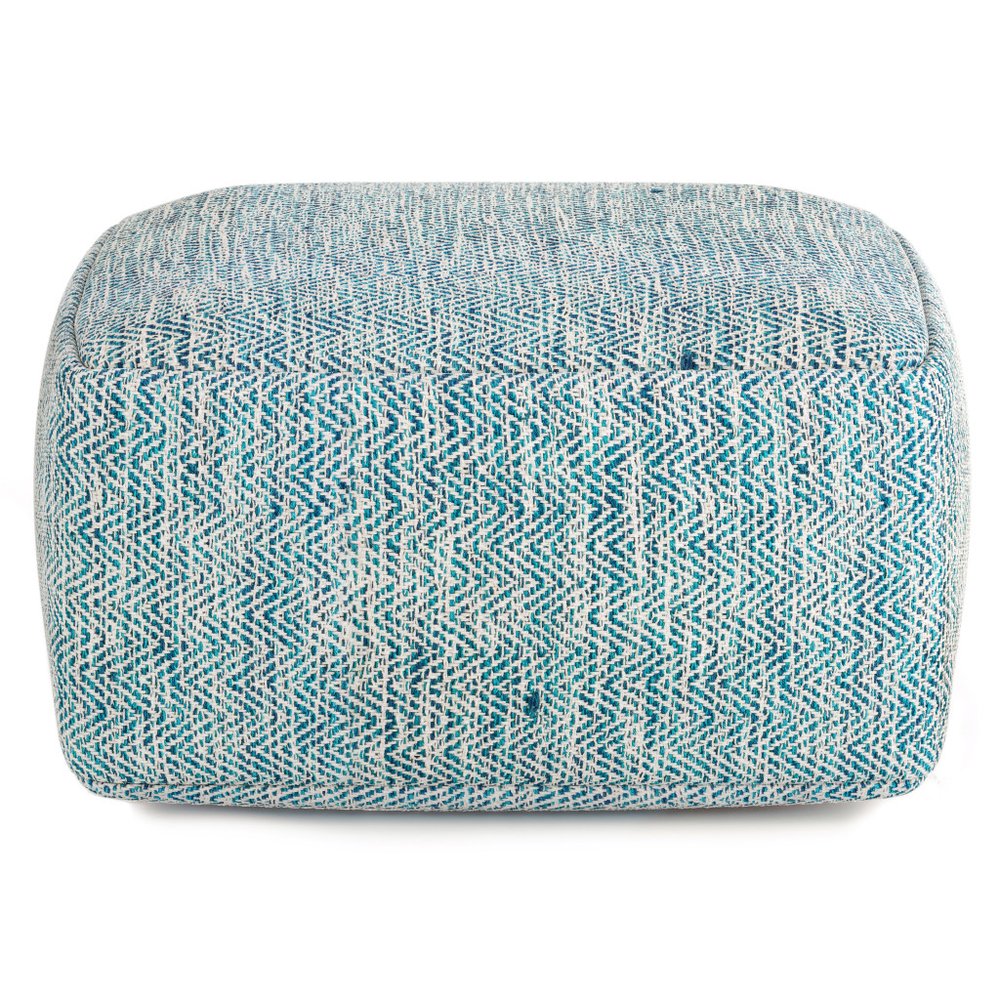 20" Aqua And White Cotton Chevron Pouf Ottoman HomeRoots