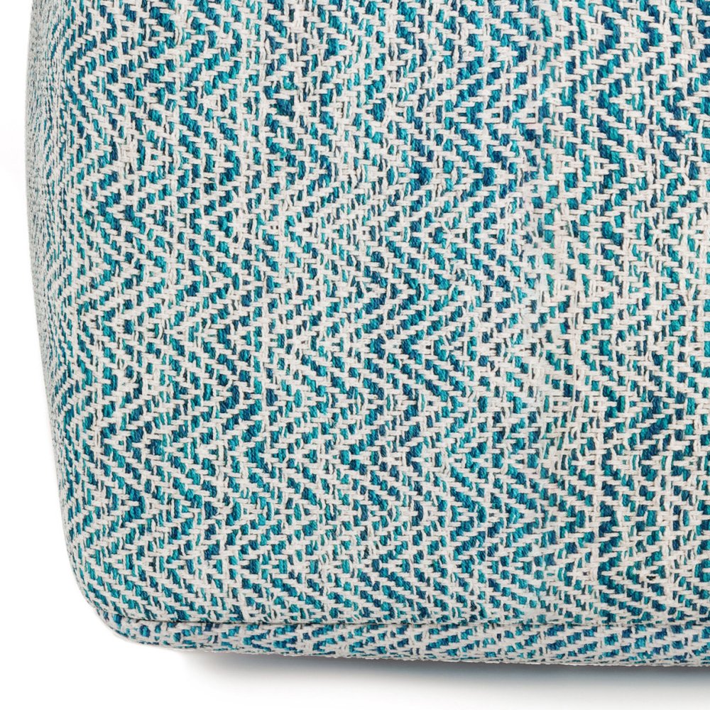 20" Aqua And White Cotton Chevron Pouf Ottoman — view 3